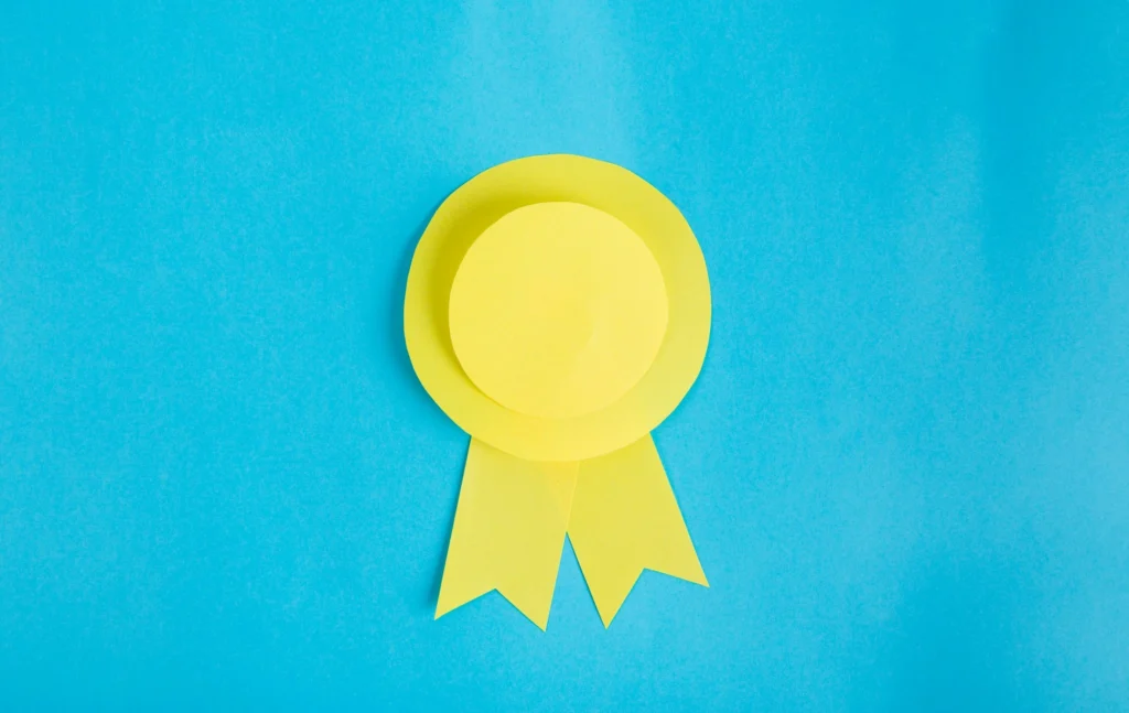 A certification ribbon on a blue background